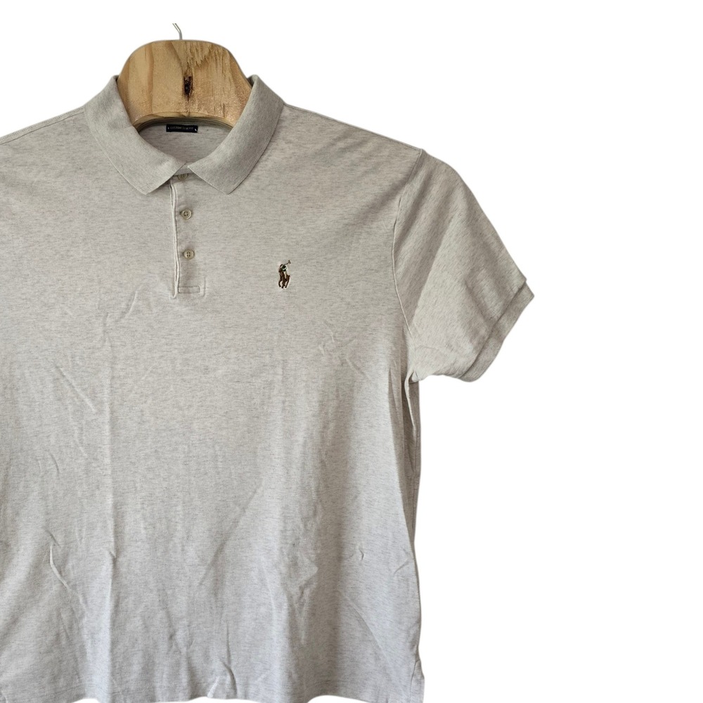 Polo Ralph Lauren Mens XL Custom Slim Fit Short Sleeve Heather Grey Polo Shirt
